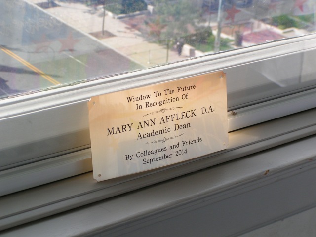 Dean Affleck's "Window" and view of Main Street at the downtown campus.  Windows are part of the College Foundation's naming gift opportunities that support the endowment fund.